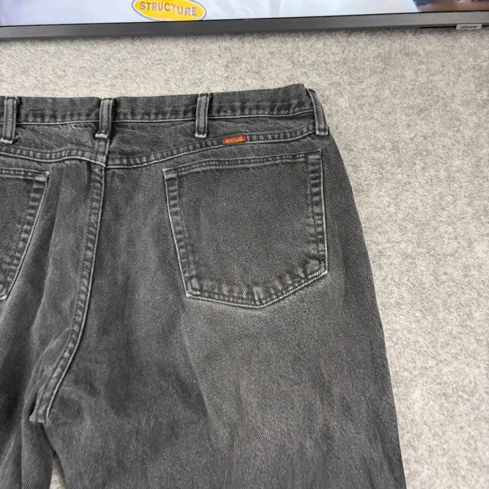 Rustler Jeans Mens 38x29 Black Denim Faded Straight Leg Workwear‎ Regular Fit